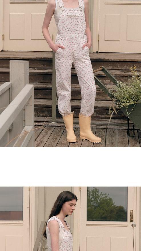 Ditsy Flower Overall Pants (White) Product Image