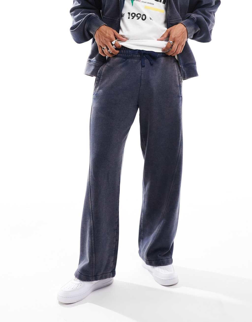 Weekday Astro wide leg sweatpants with exposed seam detail in washed blue - part of a set Product Image