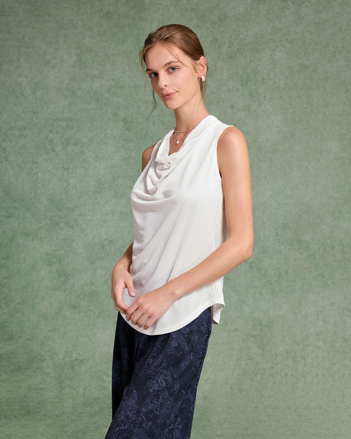 White Cowl Neck Tank Top Product Image