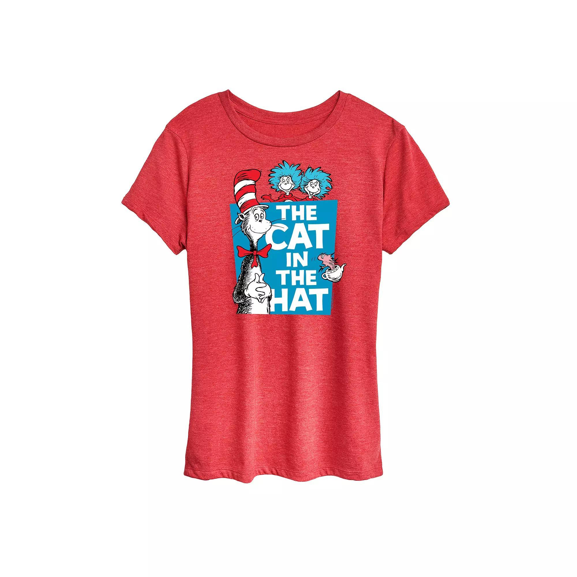 Women's Dr. Seuss Cat In The Hat Graphic Tee, Size: XL, Grey Red Product Image