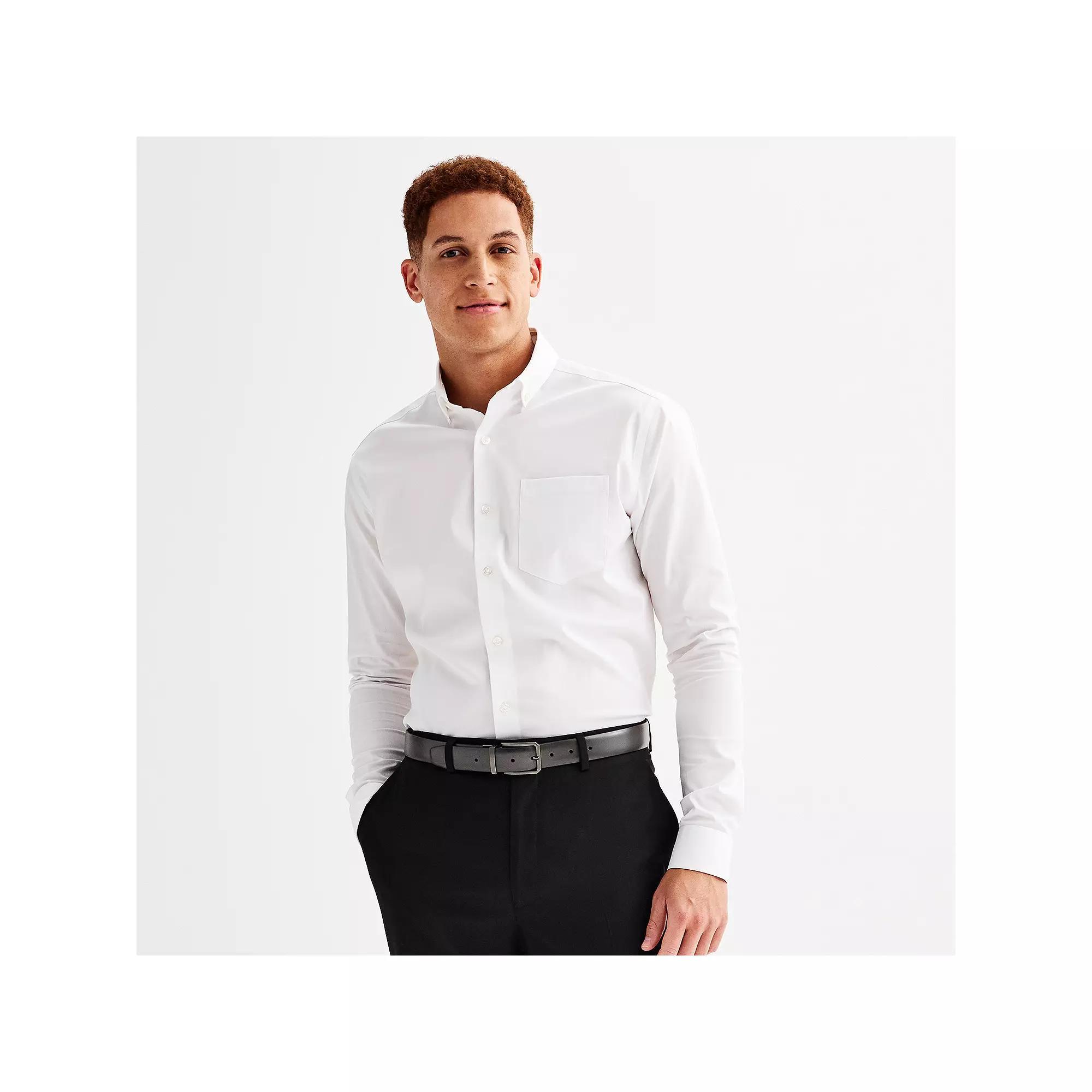 Men's Apt. 9® Wrinkle Free Regular-Fit Button Down Collar Dress Shirt, Size: Medium-34/35, Studio White Product Image