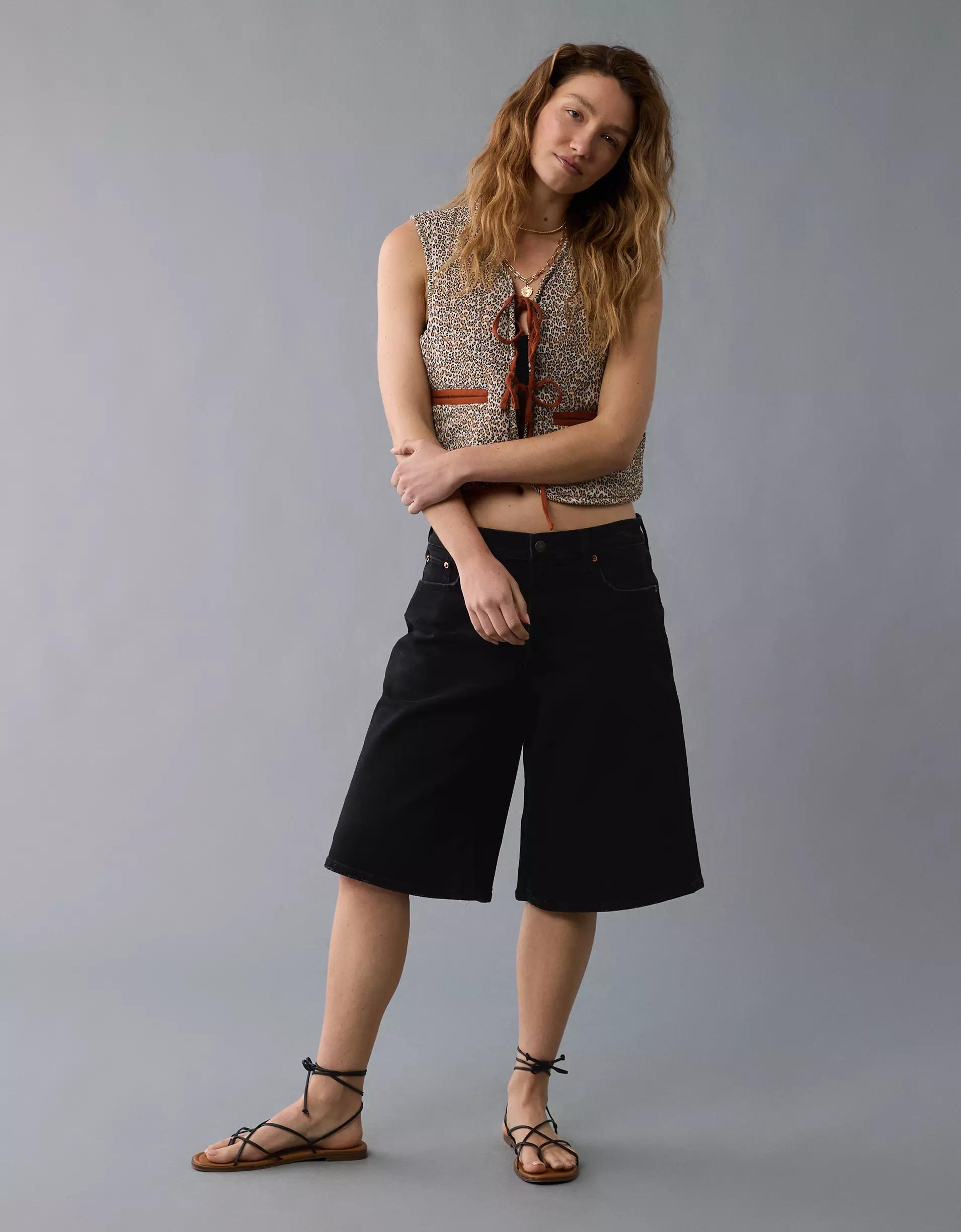 AE Reversible Leopard Tie Front Quilted Vest Product Image