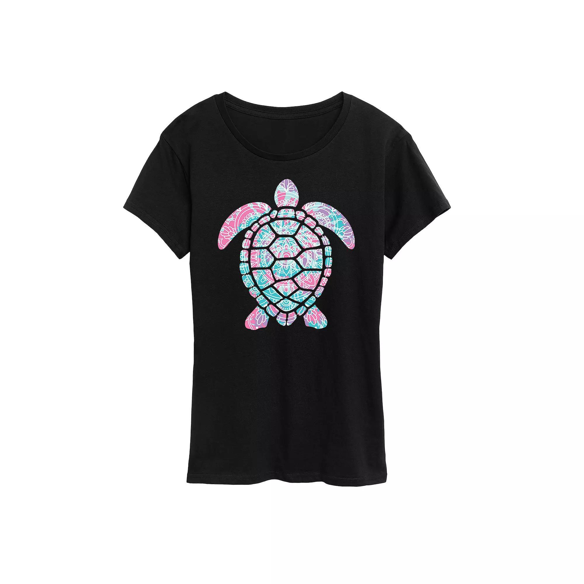 Women's Tie Dye Mandala Turtle Graphic Tee,  Product Image