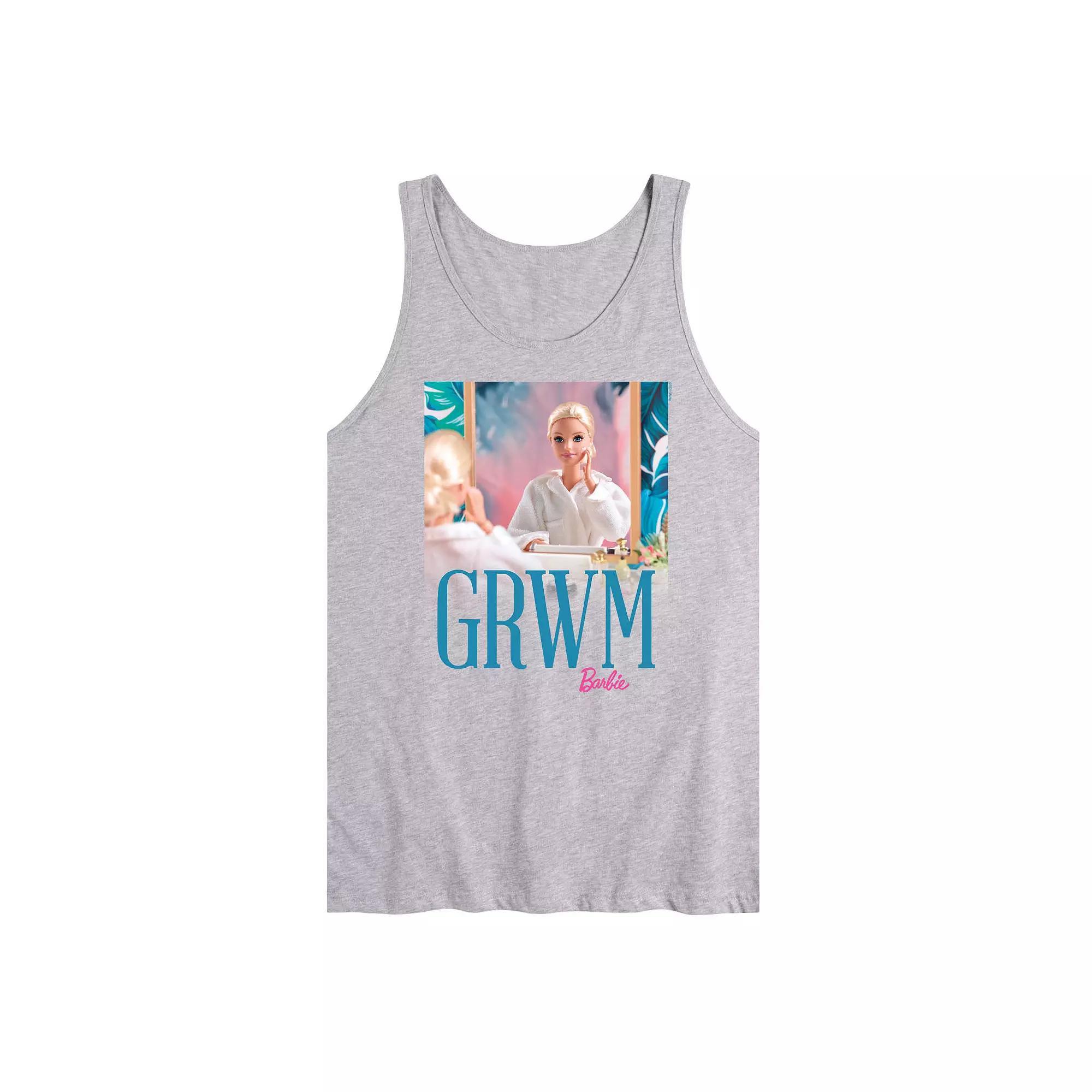 Men's Barbie® GRWM Barbie Graphic Tank Top, Size: Medium, Grey Gray Product Image