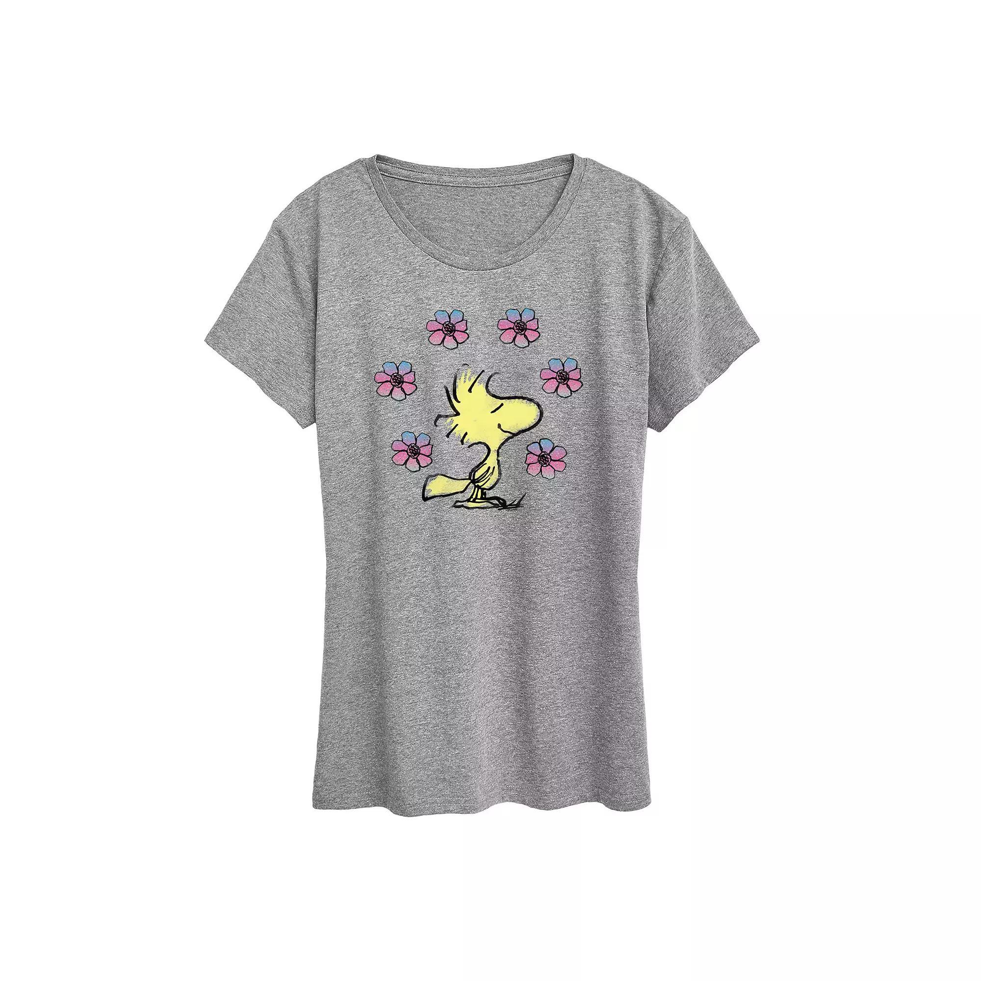 Plus Peanuts Woodstock Floral Graphic Tee, Women's, Size: 2XL, Grey Gray Product Image