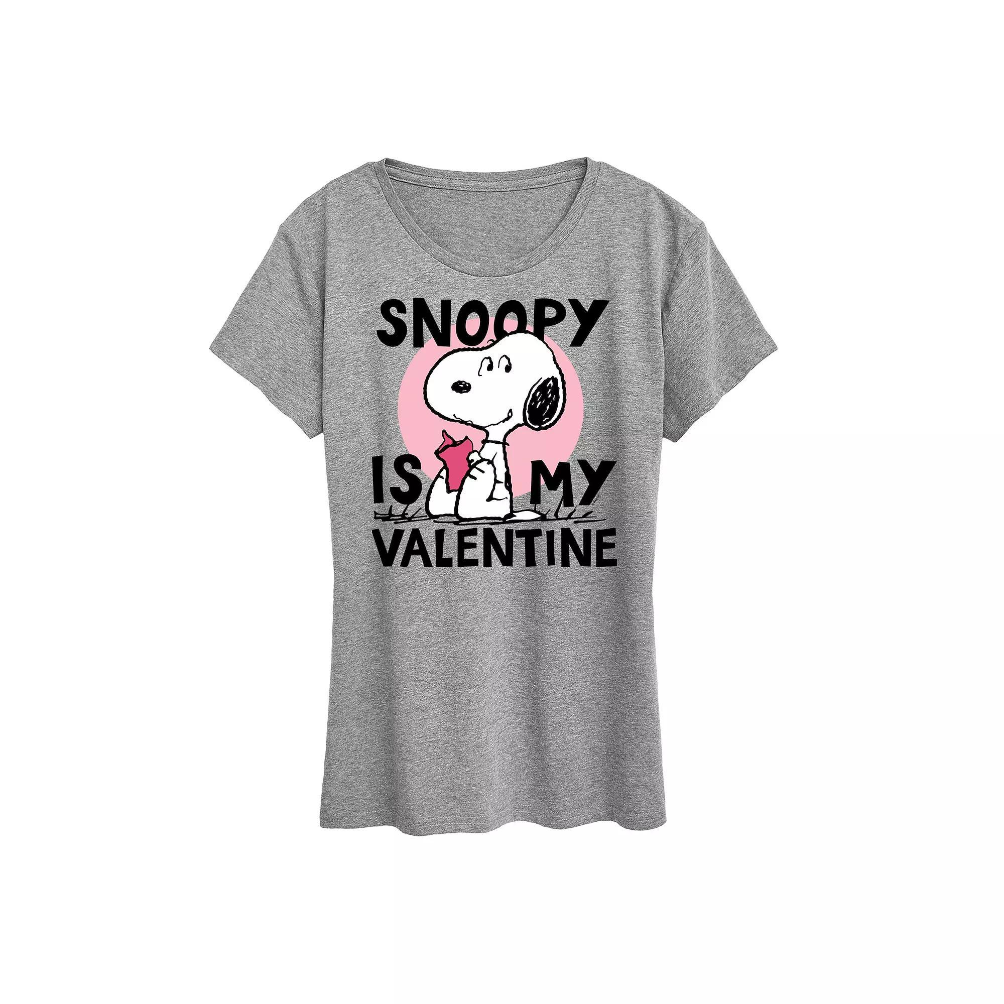 Women's Peanuts Snoopy Is My Valentine Graphic Tee, Size: Small, Grey Gray Product Image