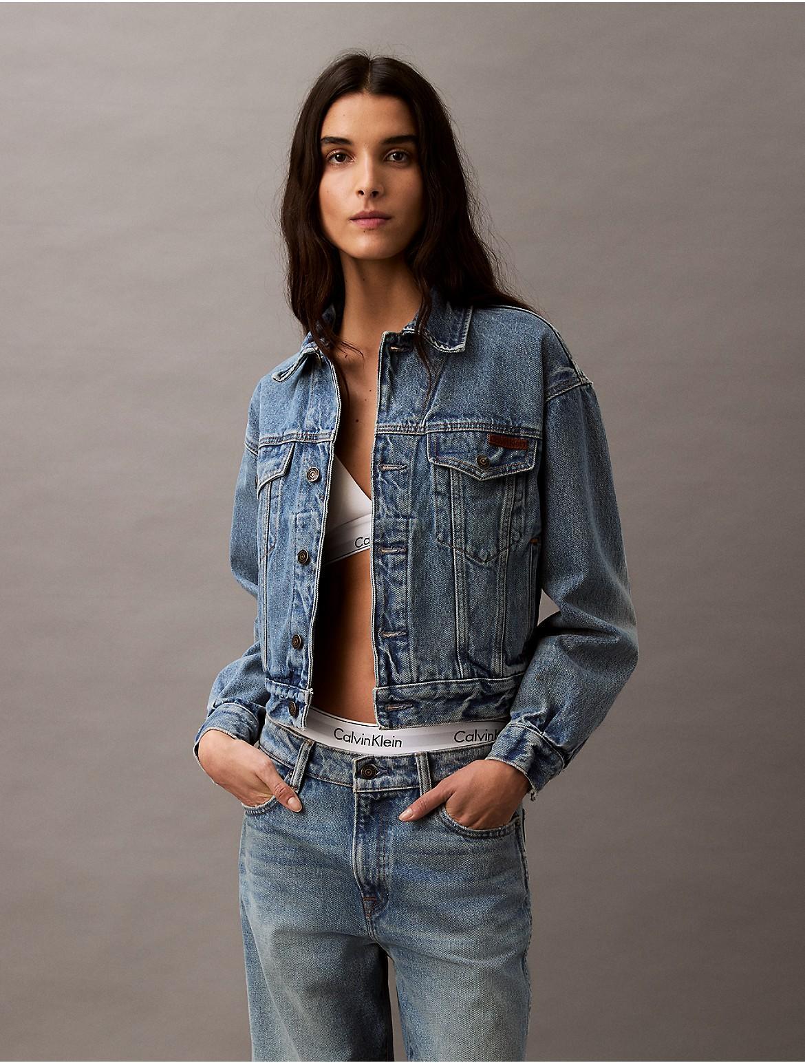 Calvin Klein Womens 90s Denim Trucker Jacket - Blue Product Image