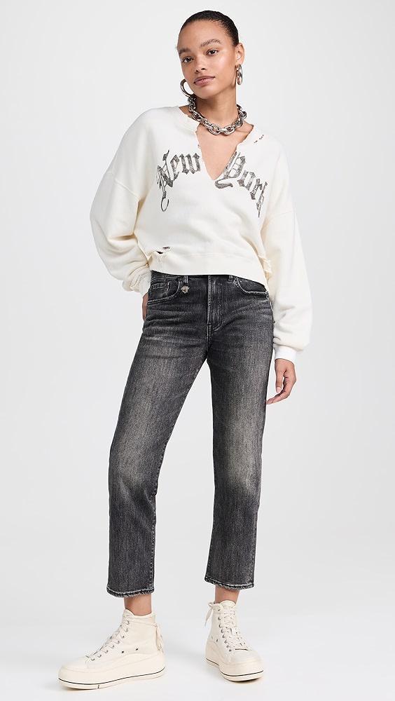 R13 New York Cropped Crew Neck Sweatshirt with Front Slit | Shopbop Product Image