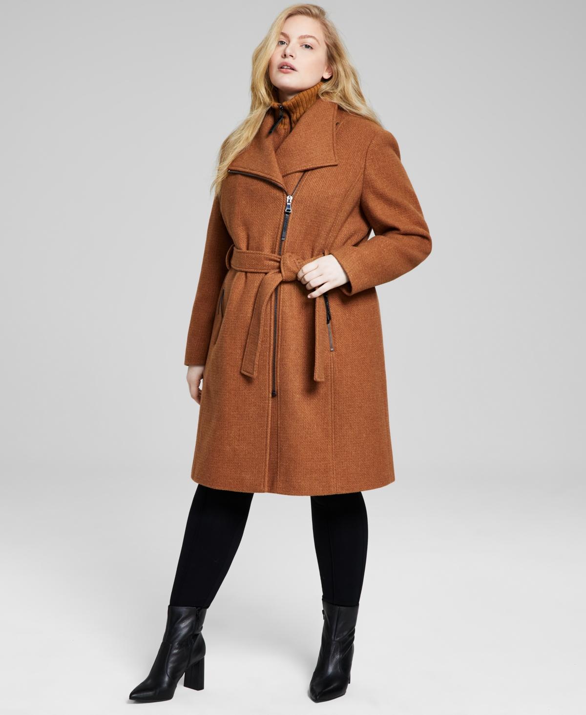 Calvin Klein Womens Plus Size Belted Asymmetric Wrap Coat, Created for Macys Product Image