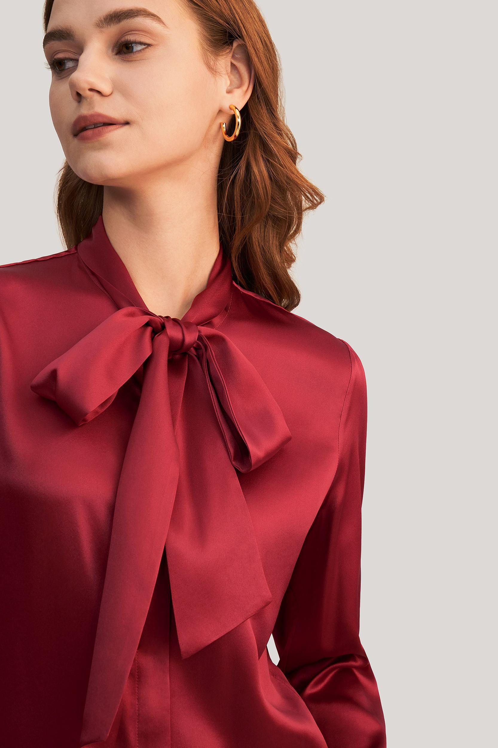 Women Bow-tie Neck Silk Blouse Product Image