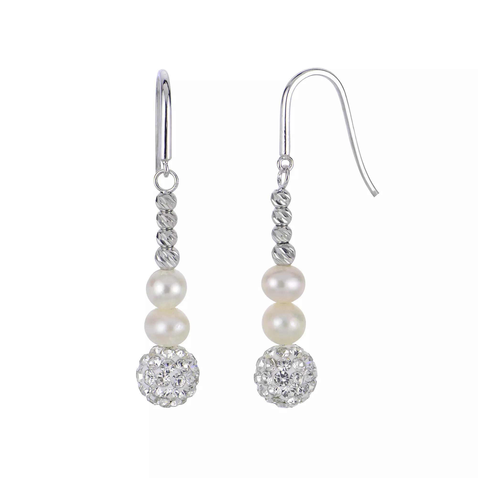PearLustre by Imperial Sterling Silver Freshwater Cultured Pearl Drop Earrings with Crystal & Brilliance Beads, Womens Product Image