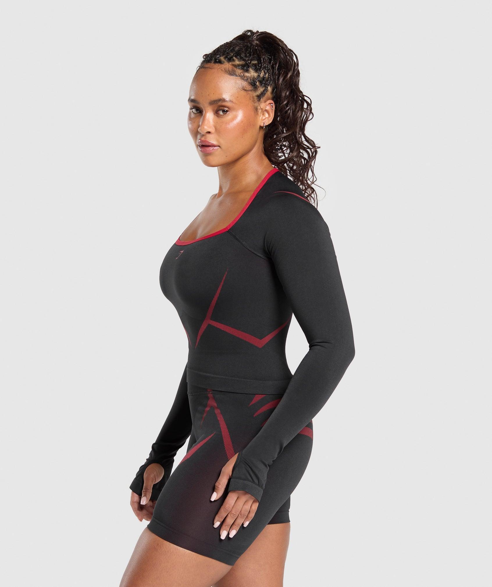 Gymshark Apex Lift Seamless Long Sleeve Crop Top - Black/Carmine Red Female Product Image