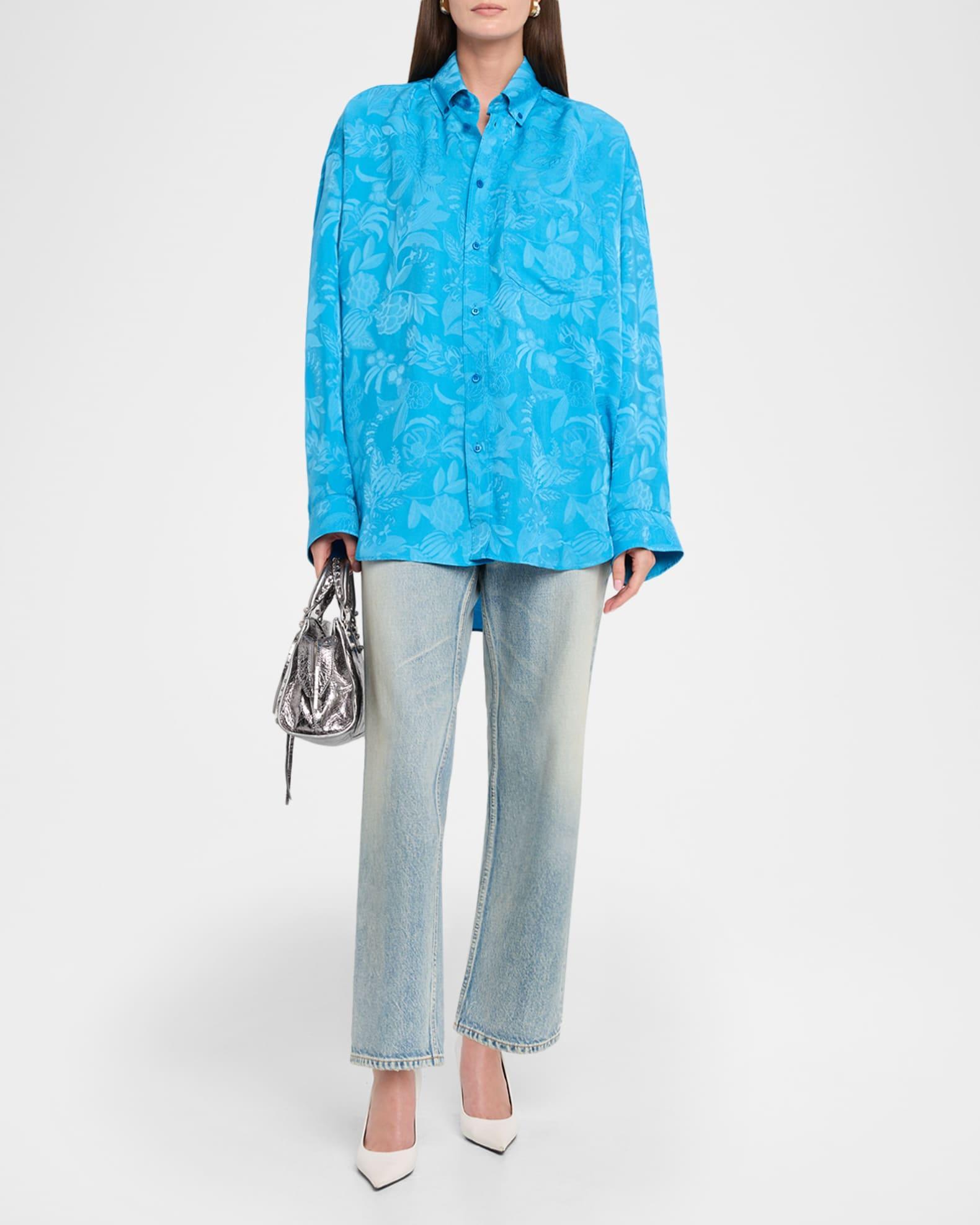 Long-Sleeve Button-Down Cocoon Shirt Product Image