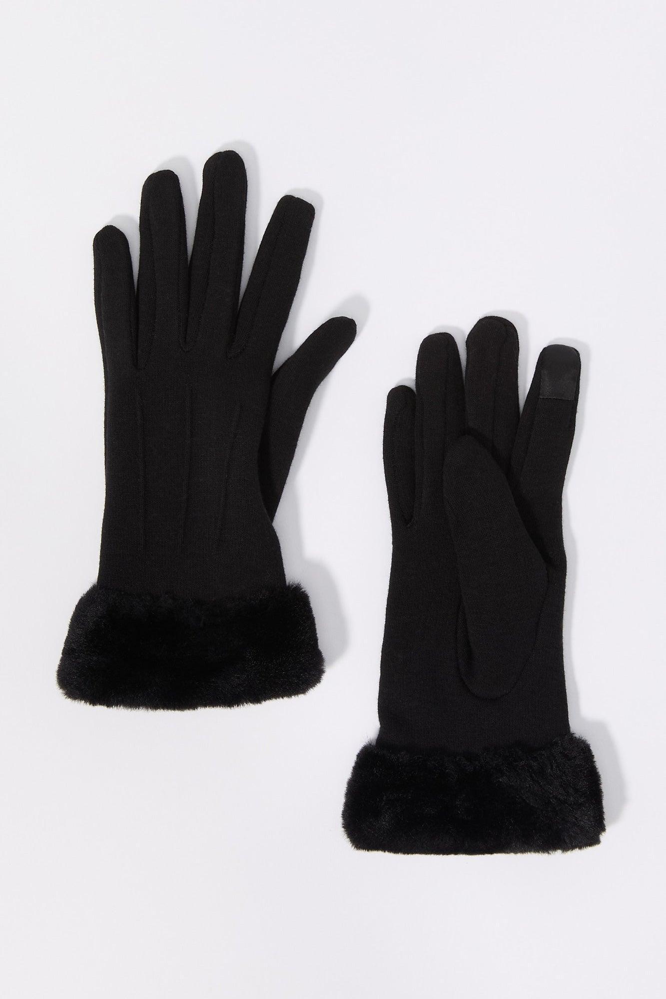 Faux Fur Trim Touch Screen Gloves Female Product Image