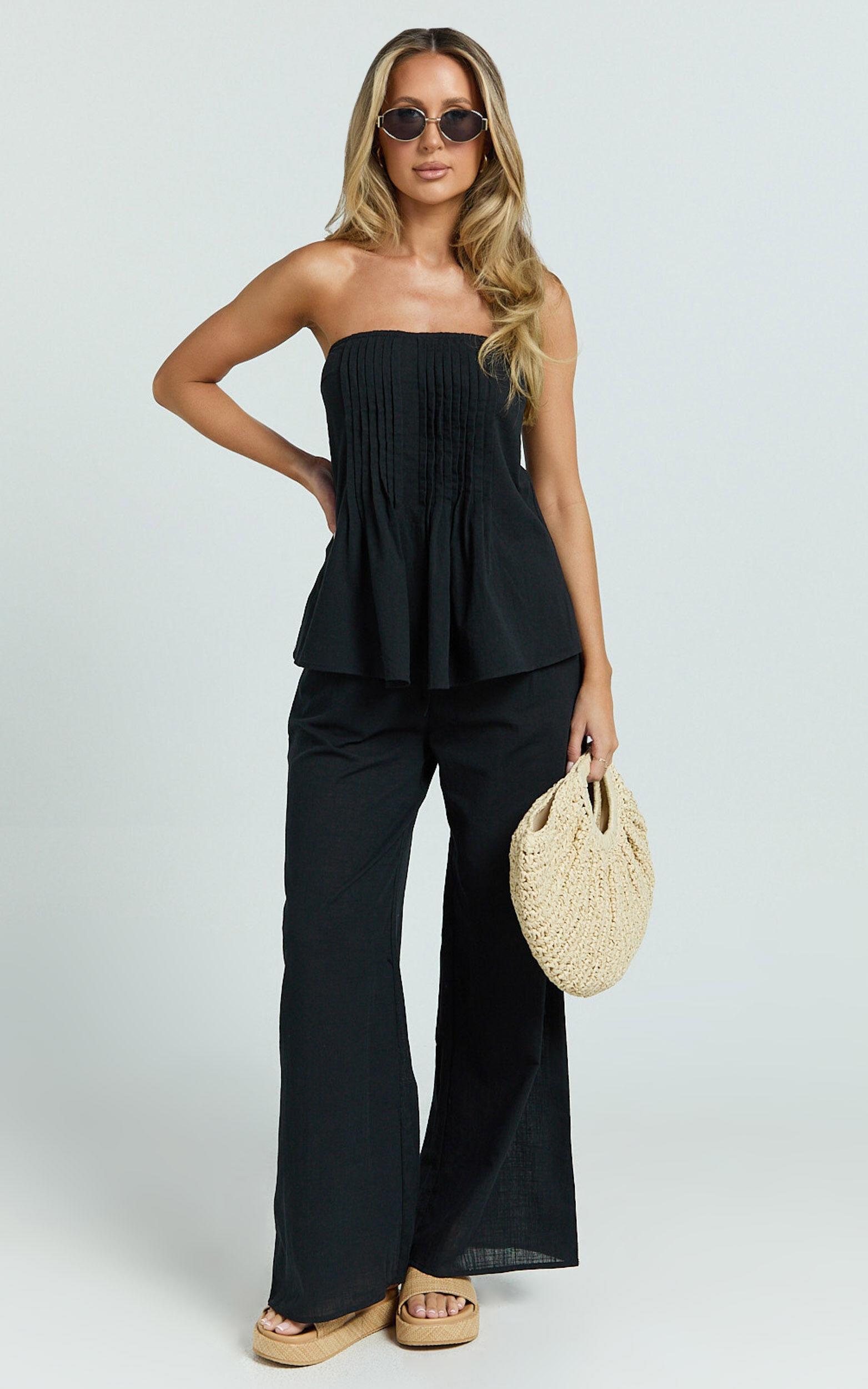 Carli Two Piece Top and Pants Set - Cotton Tube Pant Set in Black Product Image