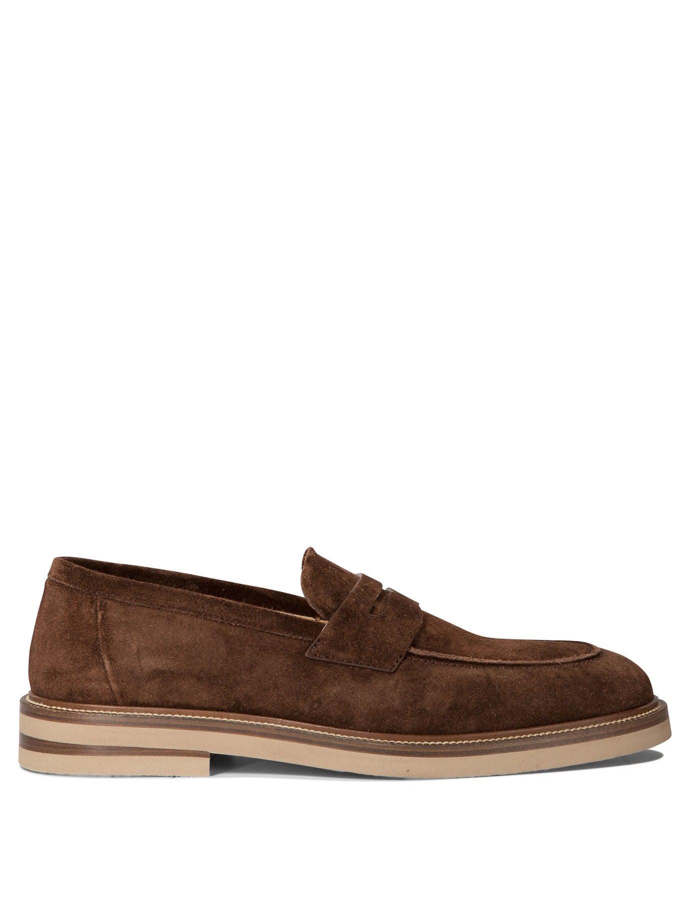 BRUNELLO CUCINELLI Suede Penny Loafers In Brown Product Image