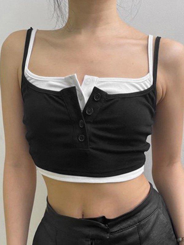 Patchwork Button Front Crop Cami Top Product Image