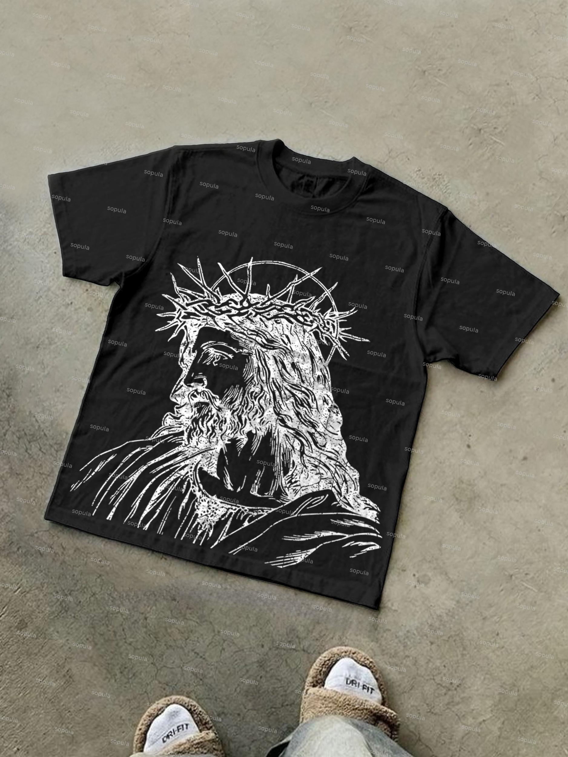 Jesus Print Cotton T-shirt Product Image