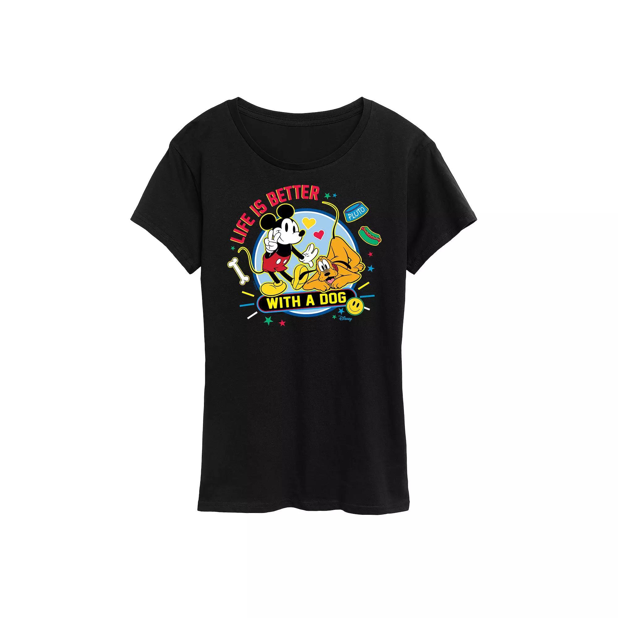 Disney's Mickey Mouse & Pluto Women's Life Is Better With A Dog Graphic Tee, Size: XL, Black Product Image