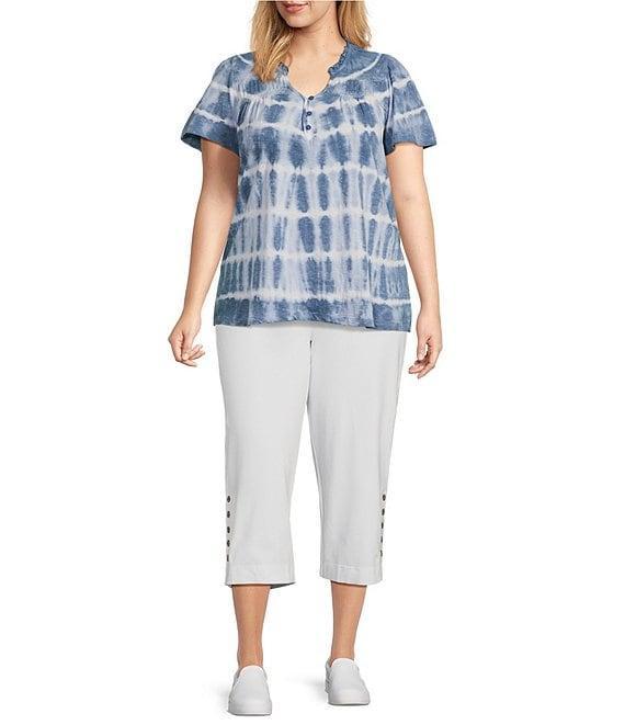 Intro Plus Size Aimee Side Button Trim Tummy Control Pull-On Capri Pants Product Image