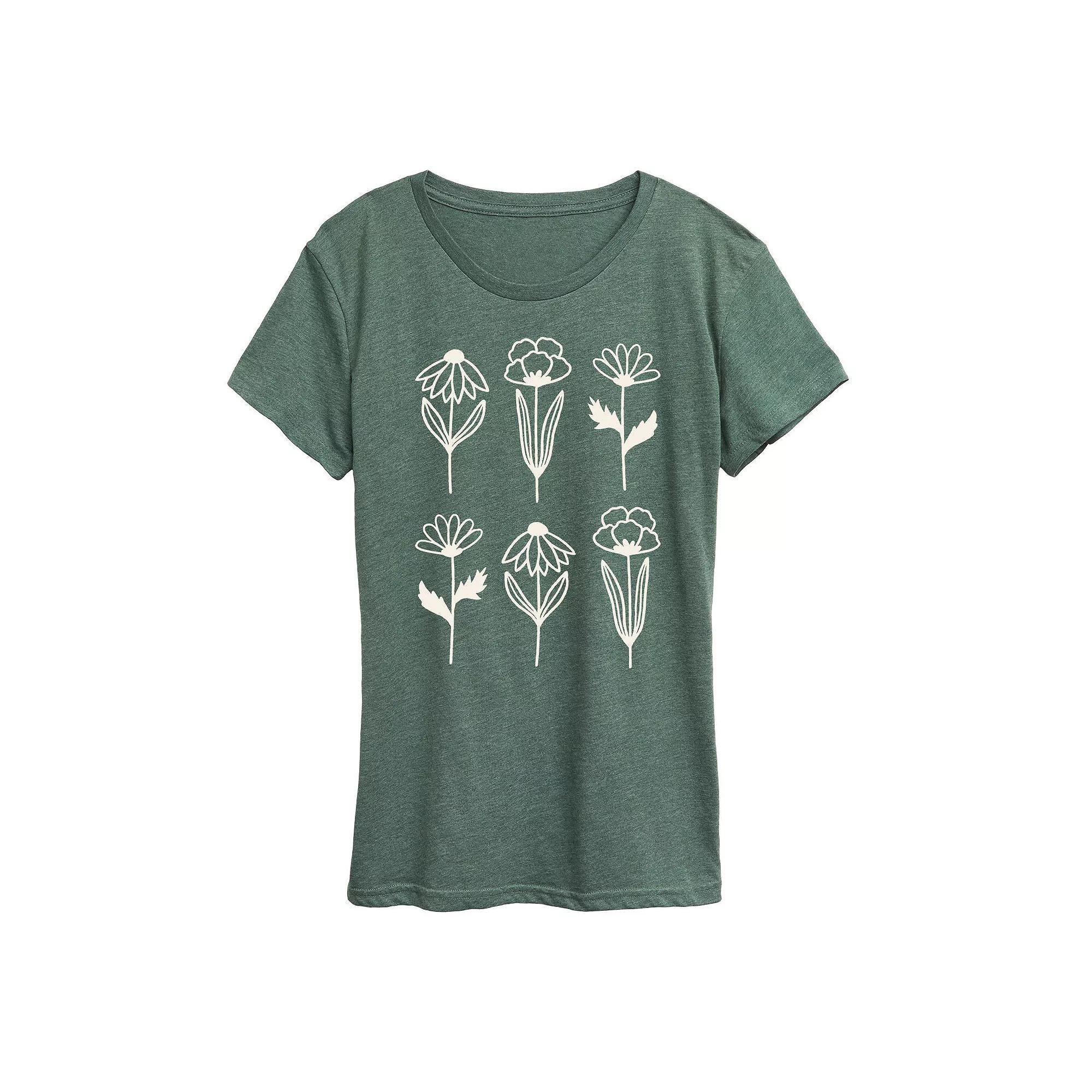 Women's Simple Line Drawn Flowers Graphic Tee,  Product Image