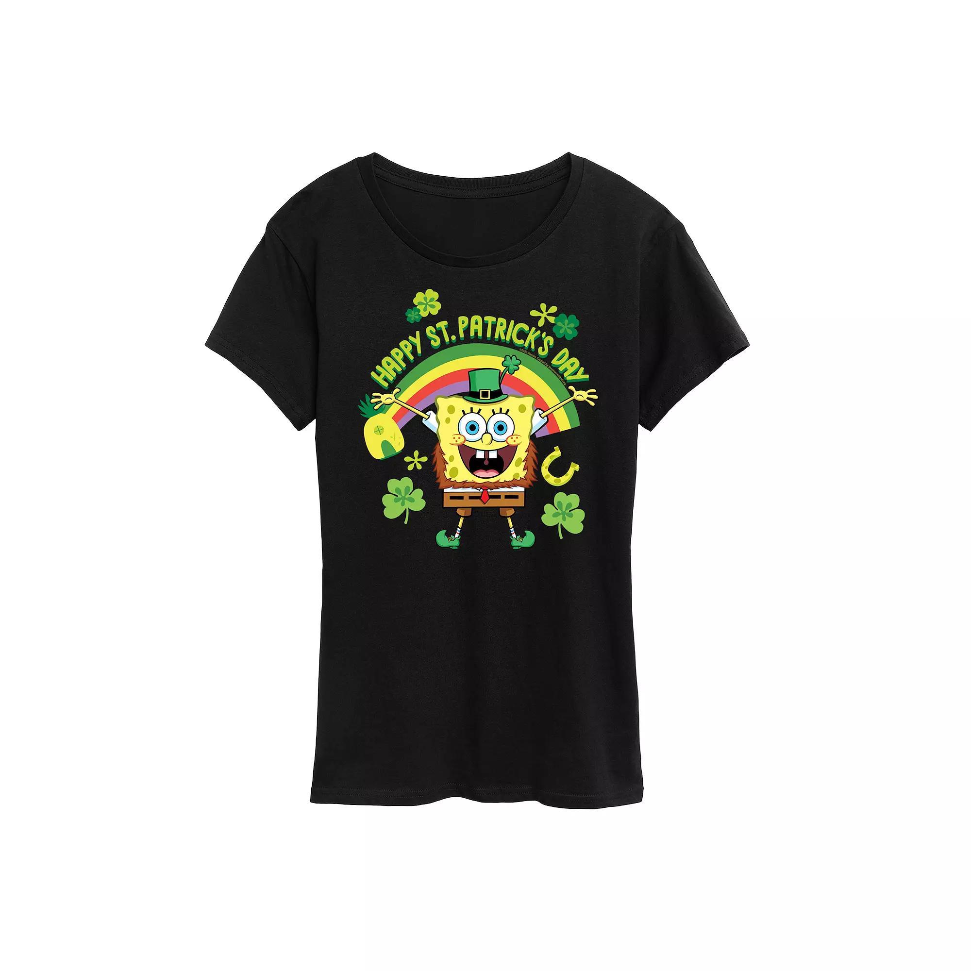 Women's SpongeBob SquarePants Happy St. Patrick's Day Graphic Tee, Size: Medium, Heather Grey Product Image