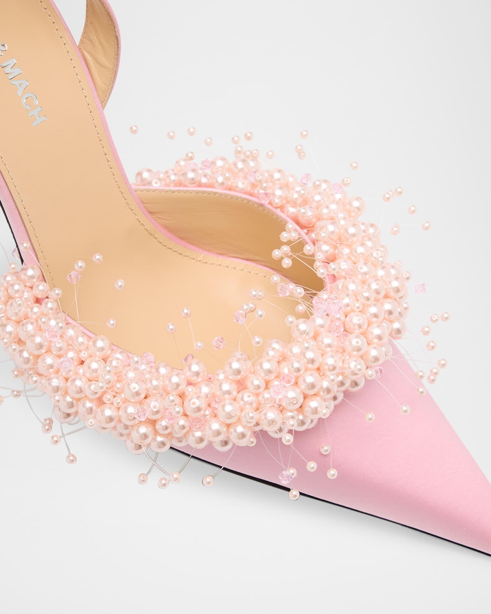 Floating Pearly Satin Slingback Pumps Product Image