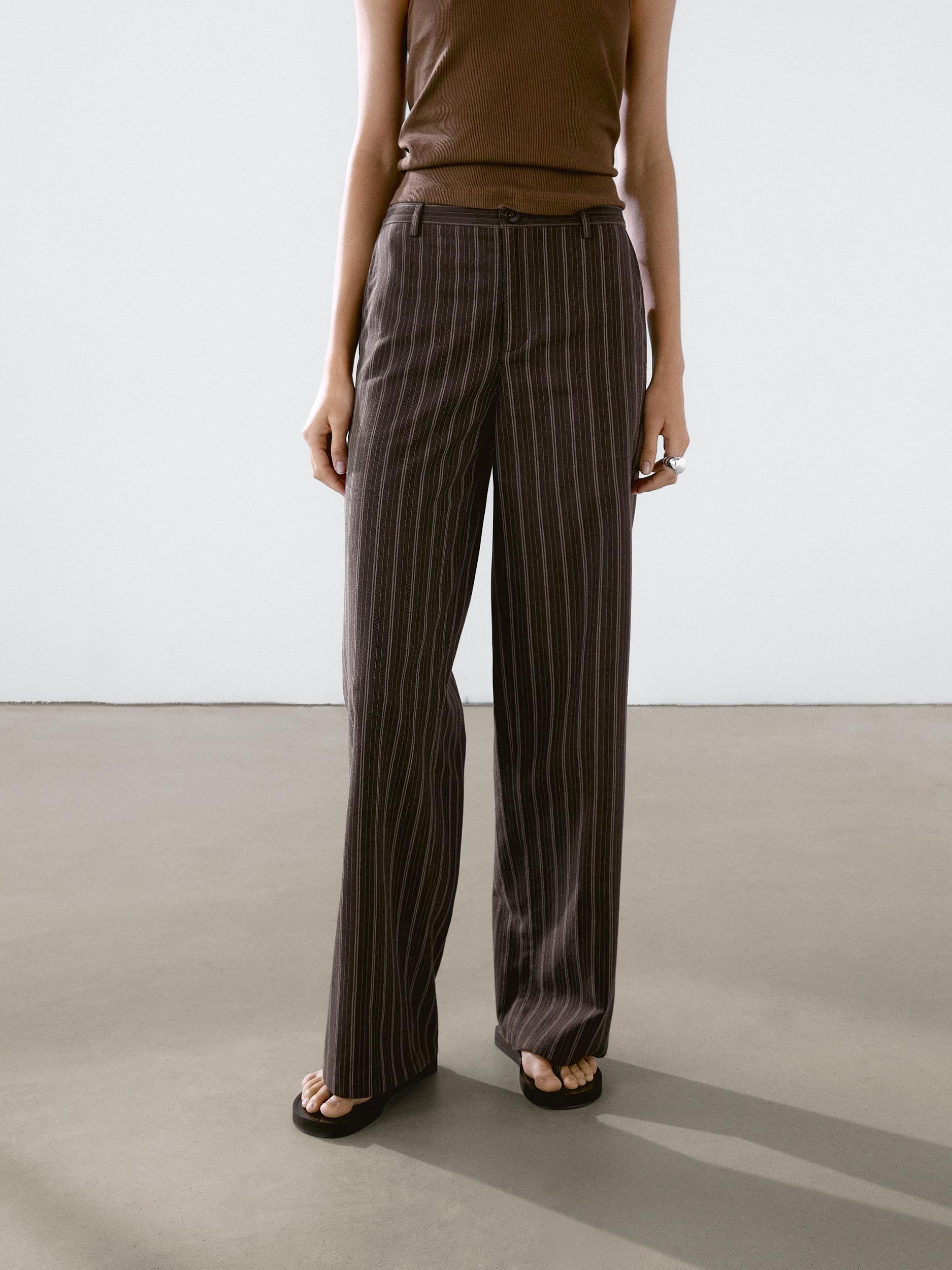 Low-rise wide-leg striped trousers Product Image