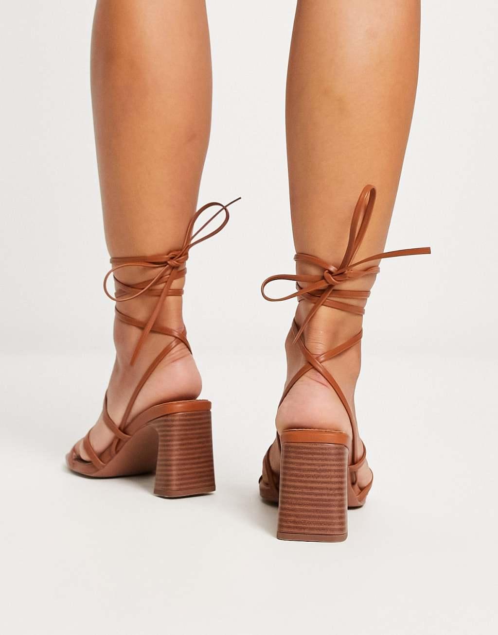 ASOS DESIGN Wide Fit Hidden strappy tie leg mid heeled sandals Product Image