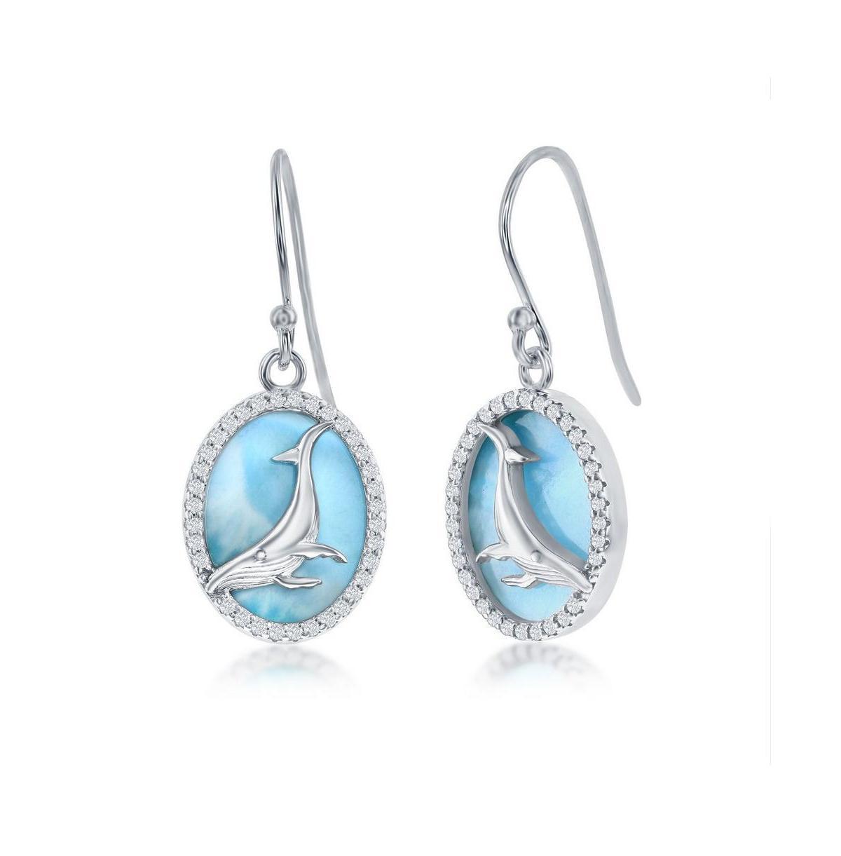 Sterling Silver Larimar Whale Cubic Zirconia Drop Earrings, Womens Product Image