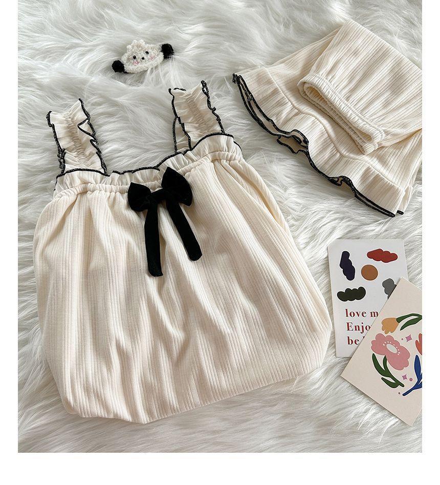 Pajama Set: Bow Contrast Trim Tank Top + Shorts Product Image