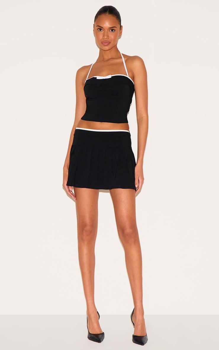  Black Stretch Woven Mid Rise Pleated Micro Mini Skirt Product Image