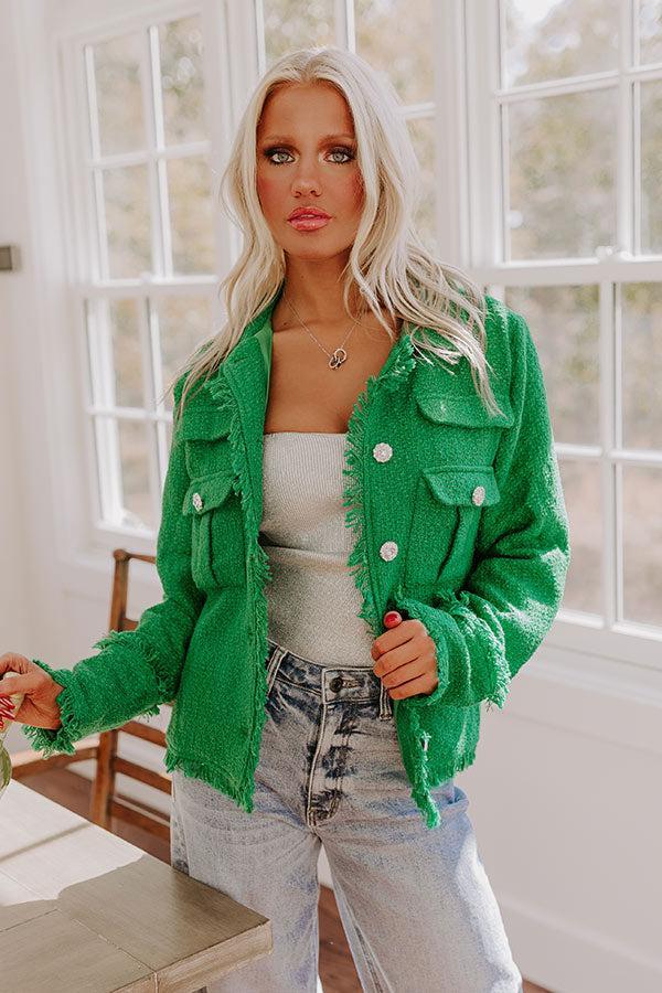 Passing Time Wool-Blend Tweed Jacket in Green Product Image