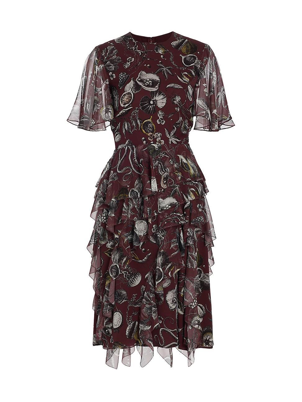 Marine Print Chiffon Day Dress with Ruffle Detail Product Image