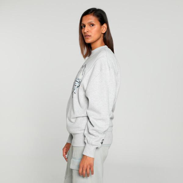 PUMA Cherry On Top Women's Graphic Basketball Crew Sweat Shirt in Light Grey Heather Product Image