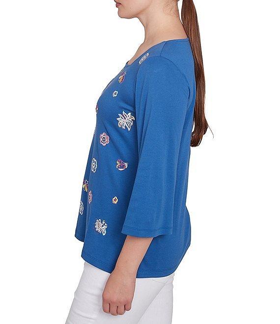 Ruby Rd. Embroidered Knit Square Neck 3/4 Sleeve Top Product Image