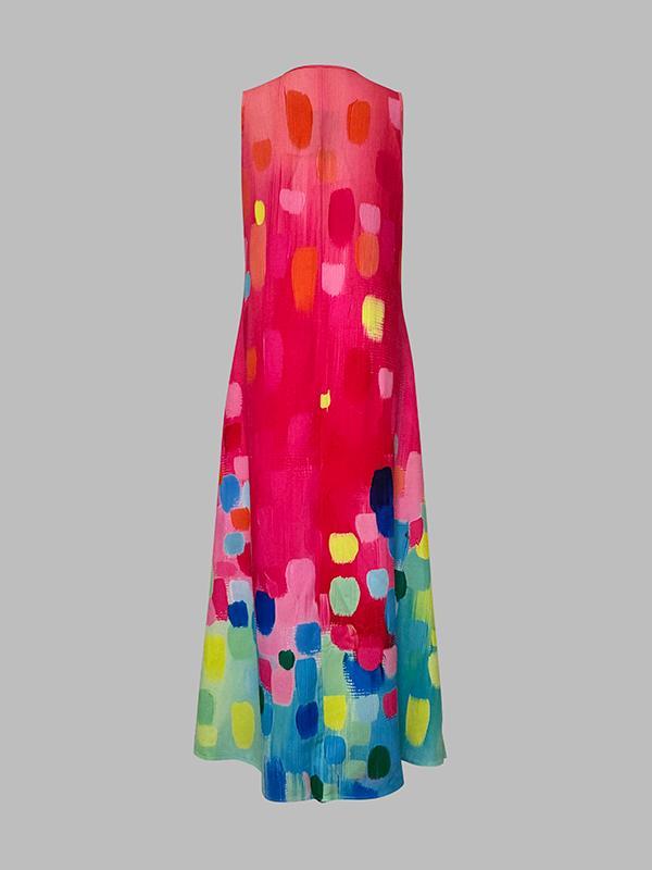Loose Sleeveless Contrast Color Printed V-Neck Maxi Dresses Product Image