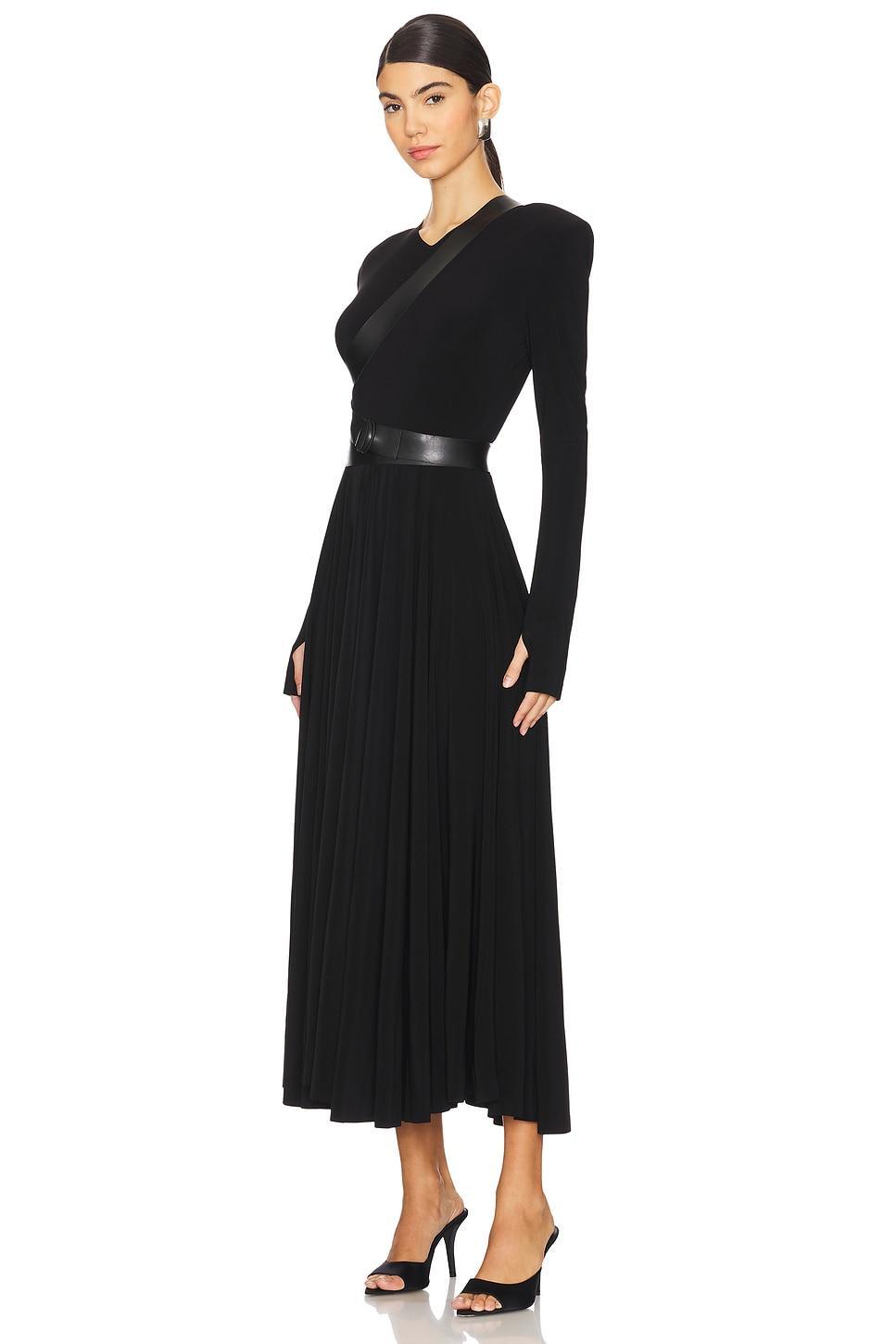 Long Sleeve Shoulder Pad V Neck Flared Dress Norma Kamali Product Image