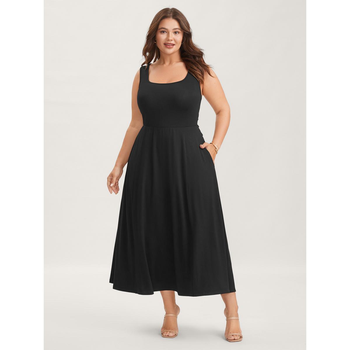 Plus Size Sheer Back-Tie Plunging Neck Midi Dress Black Women U-neck Sleeveless Curvy BloomChic 18-20/2X Product Image