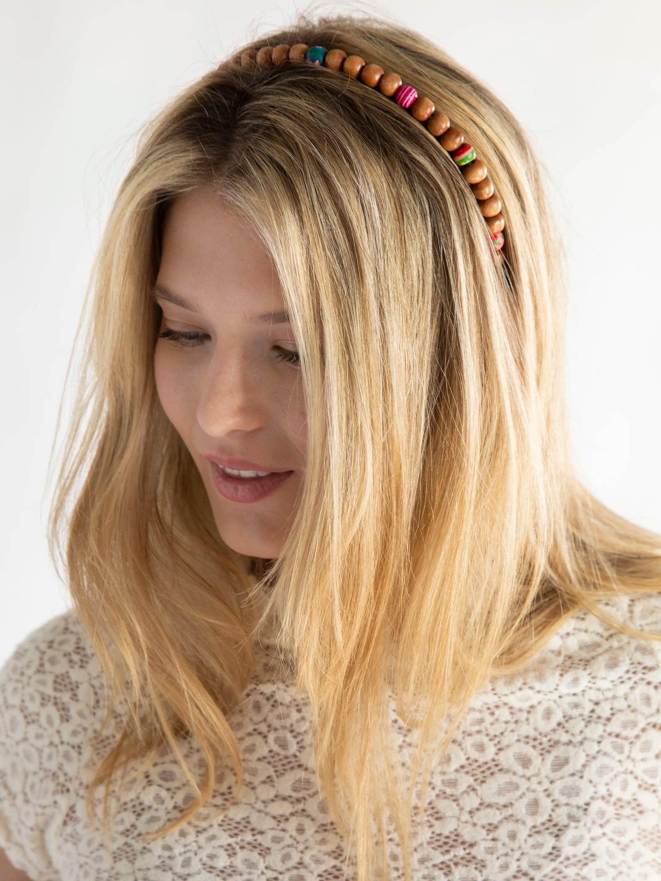 Wood Beaded Headband - Rainbow Product Image