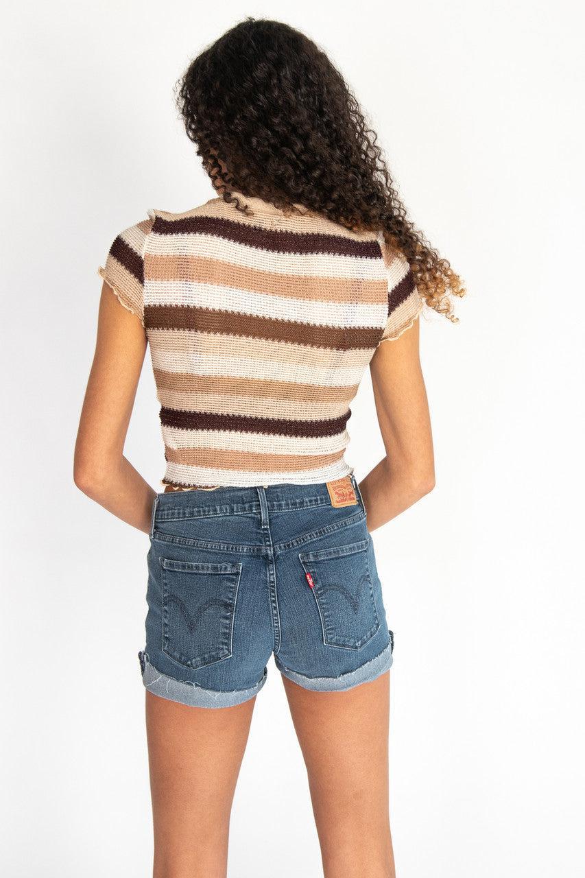 Crochet Stripe Lettuce Edge Tee Product Image