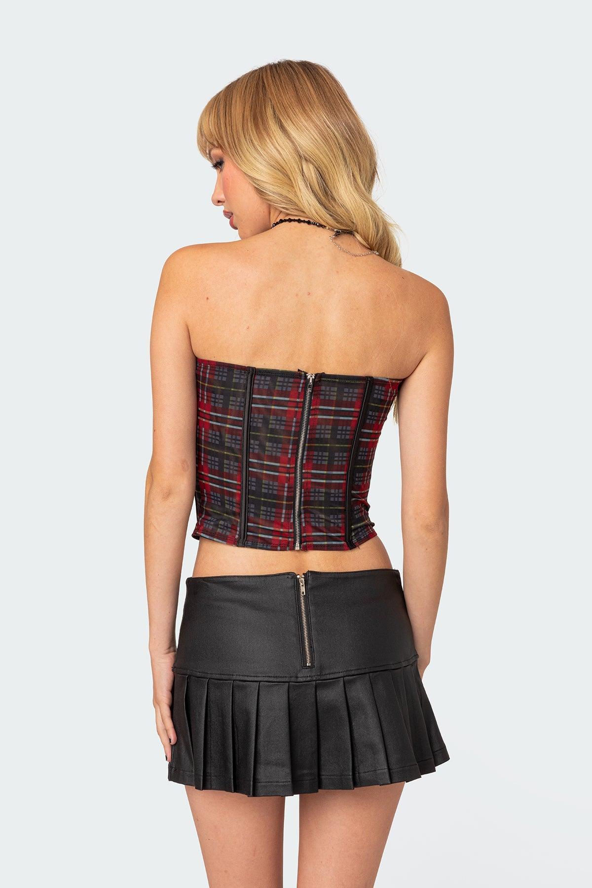 Tory Plaid Print Mesh Corset Product Image