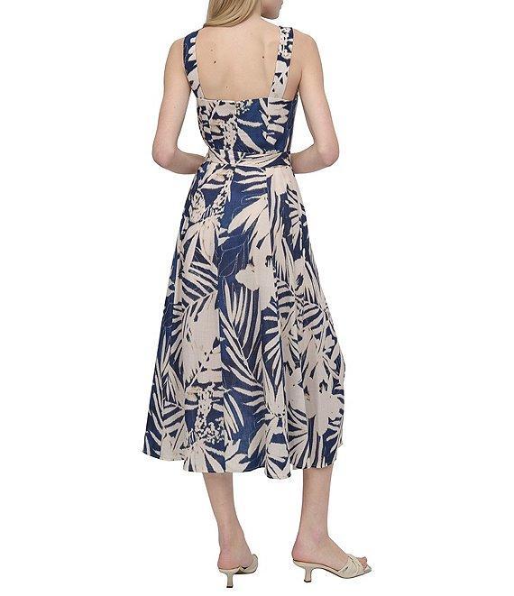 DKNY by Donna Karan Floral Print V-Neck A-Line Midi Dress Product Image