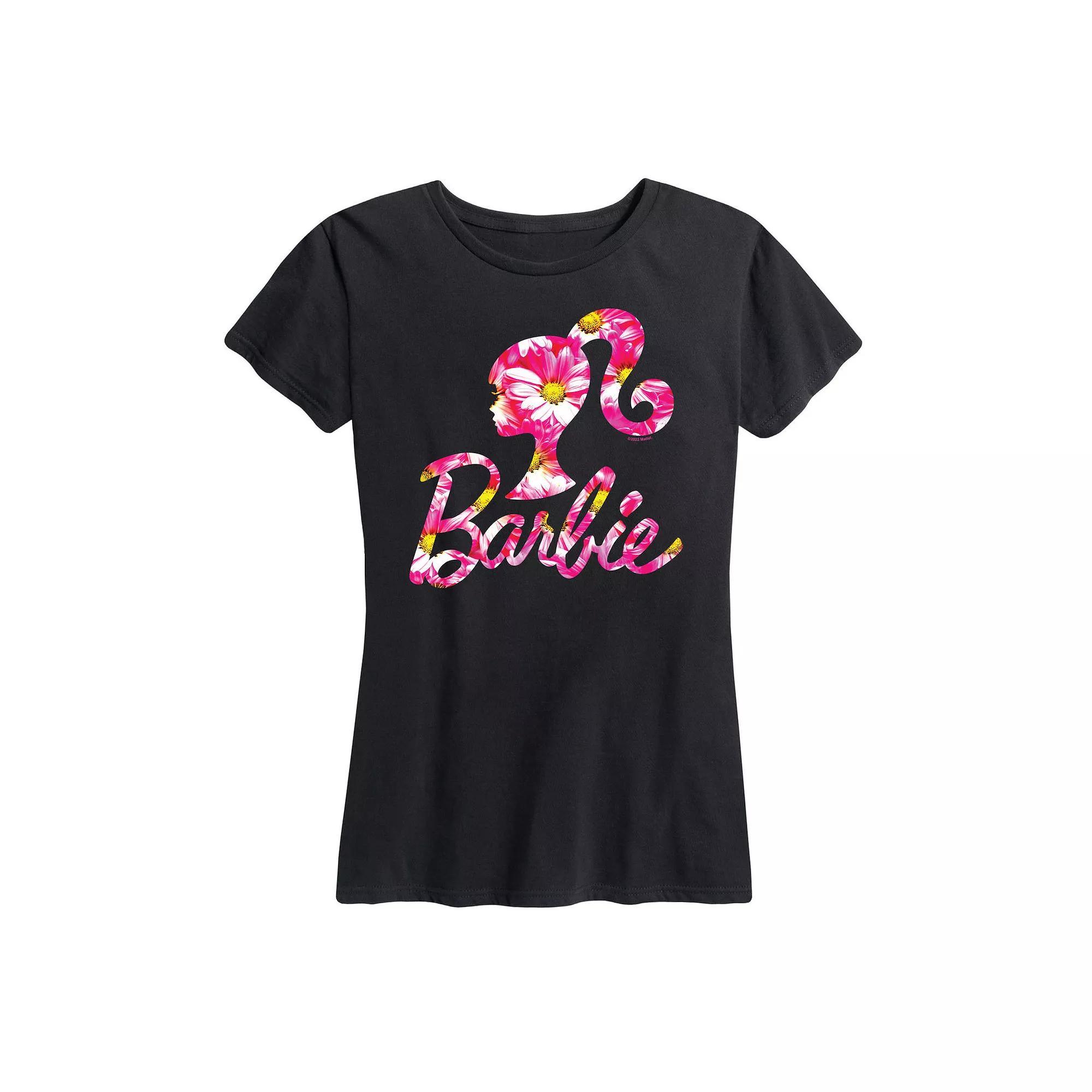 Women's Barbie Logo Pink Daisy Pattern Graphic Tee,  Product Image