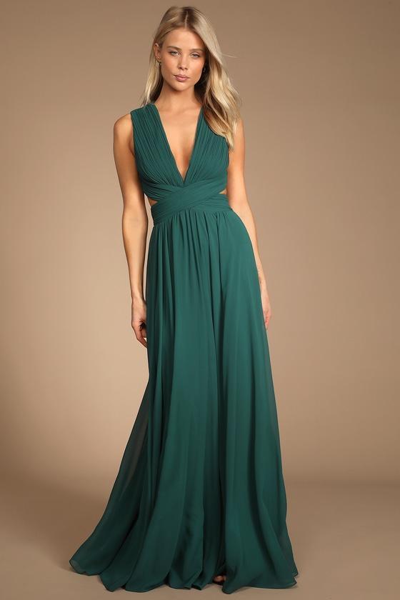Vivid Imagination Emerald Green Cutout Maxi Dress Product Image