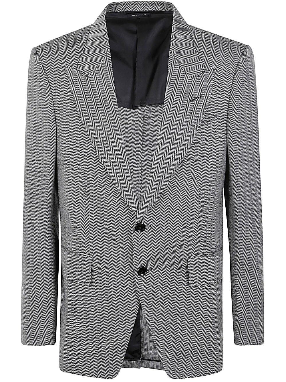 TOM FORD Wool Silk Linen Herringbone Shelton Jacket In Light Grey Product Image