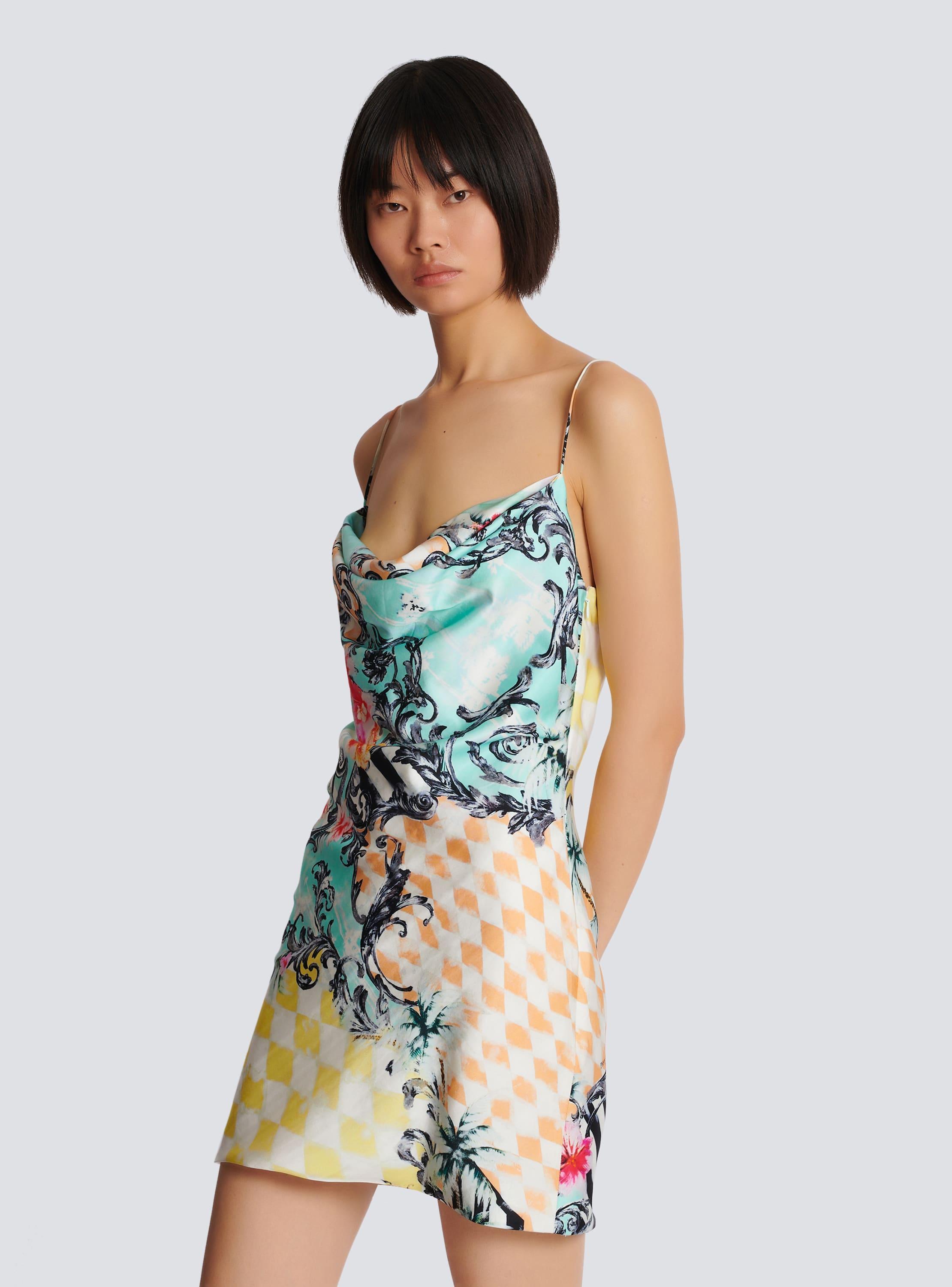 Short satin slip dress with Baroque print Product Image