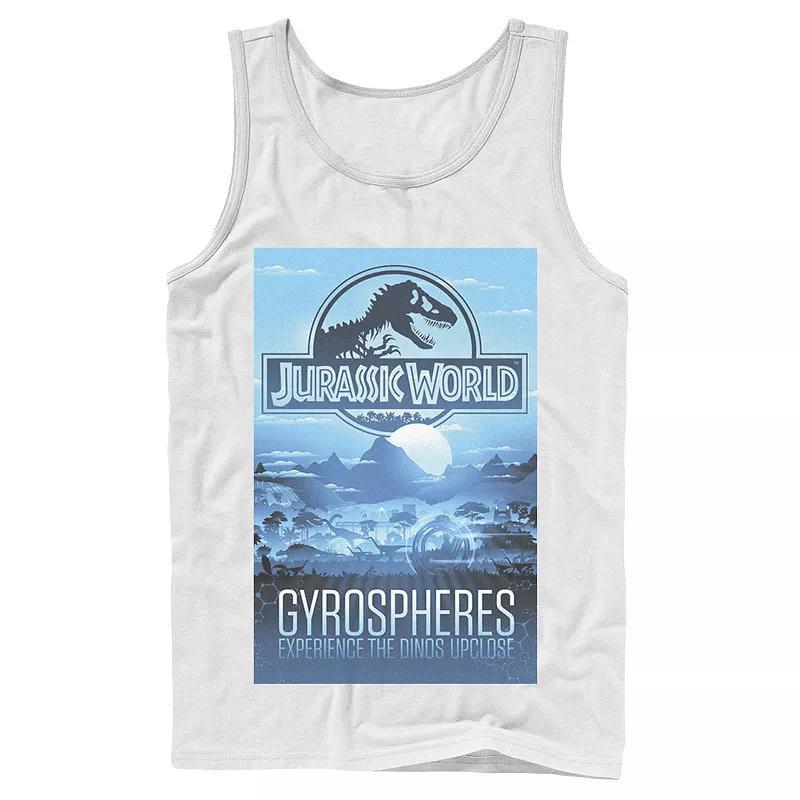 Mens Jurassic World Gyrospheres Tour Park Poster Graphic Tank Top Blue Product Image