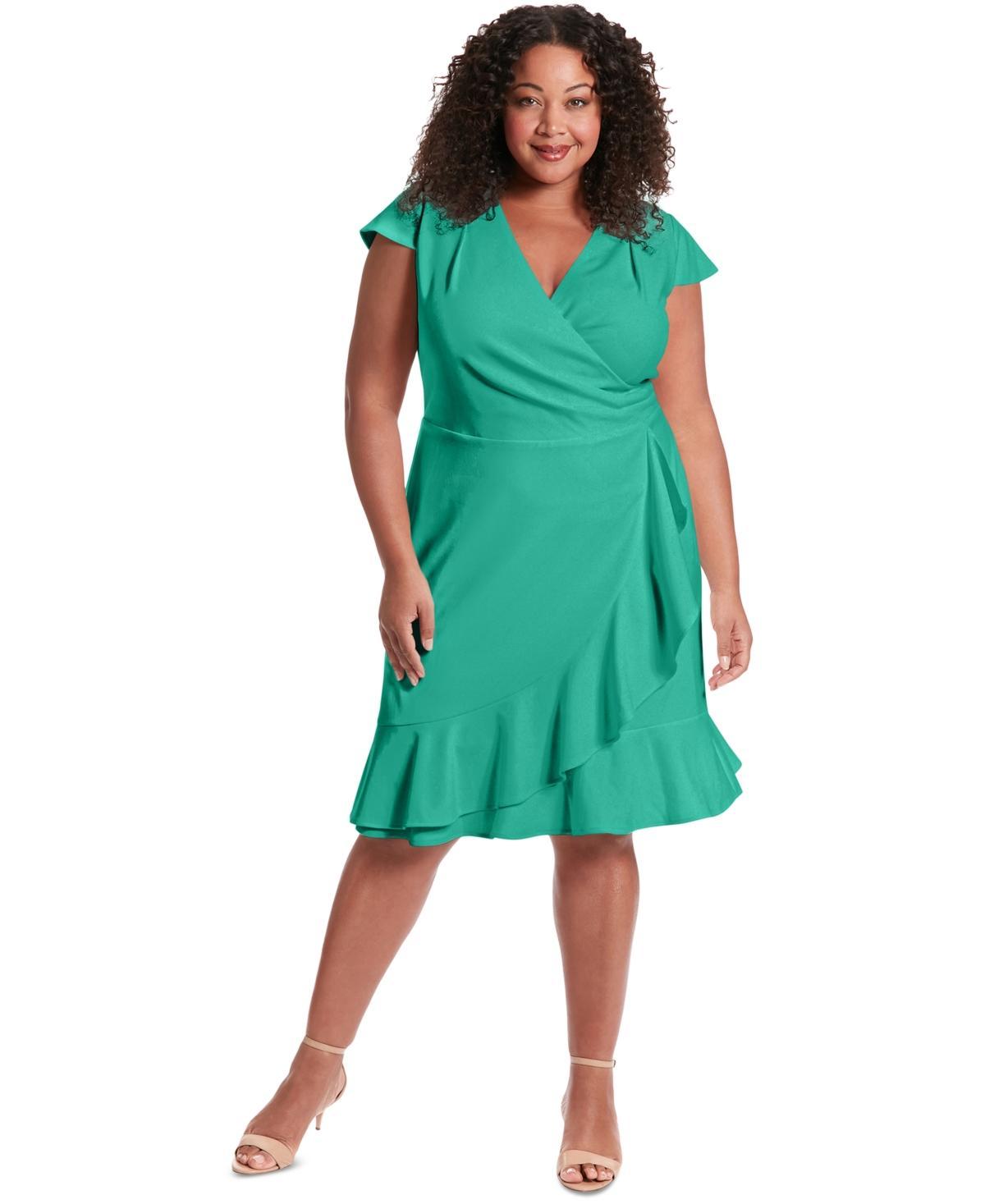 Plus Size London Times Cascade Ruffle Faux-Wrap Dress, Womens Product Image