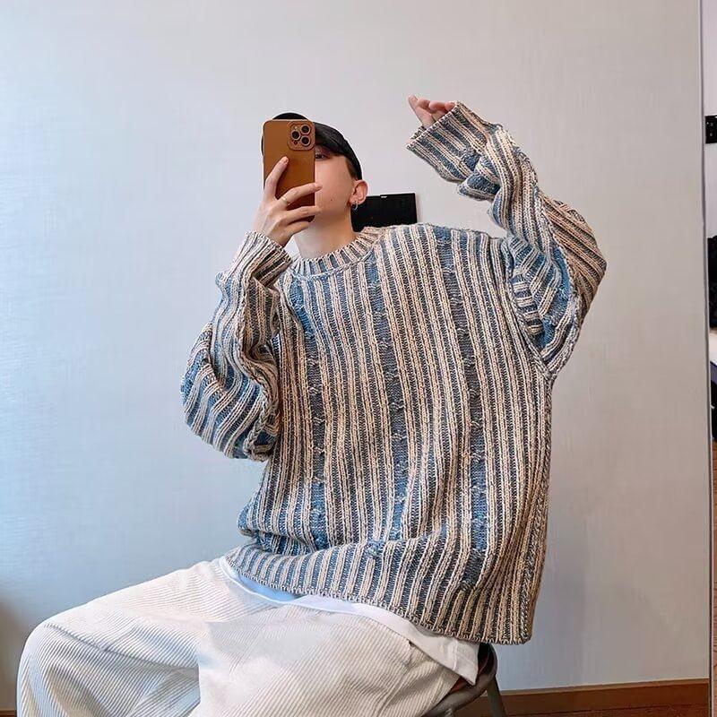 Crew Neck Striped Oversized Sweater Product Image